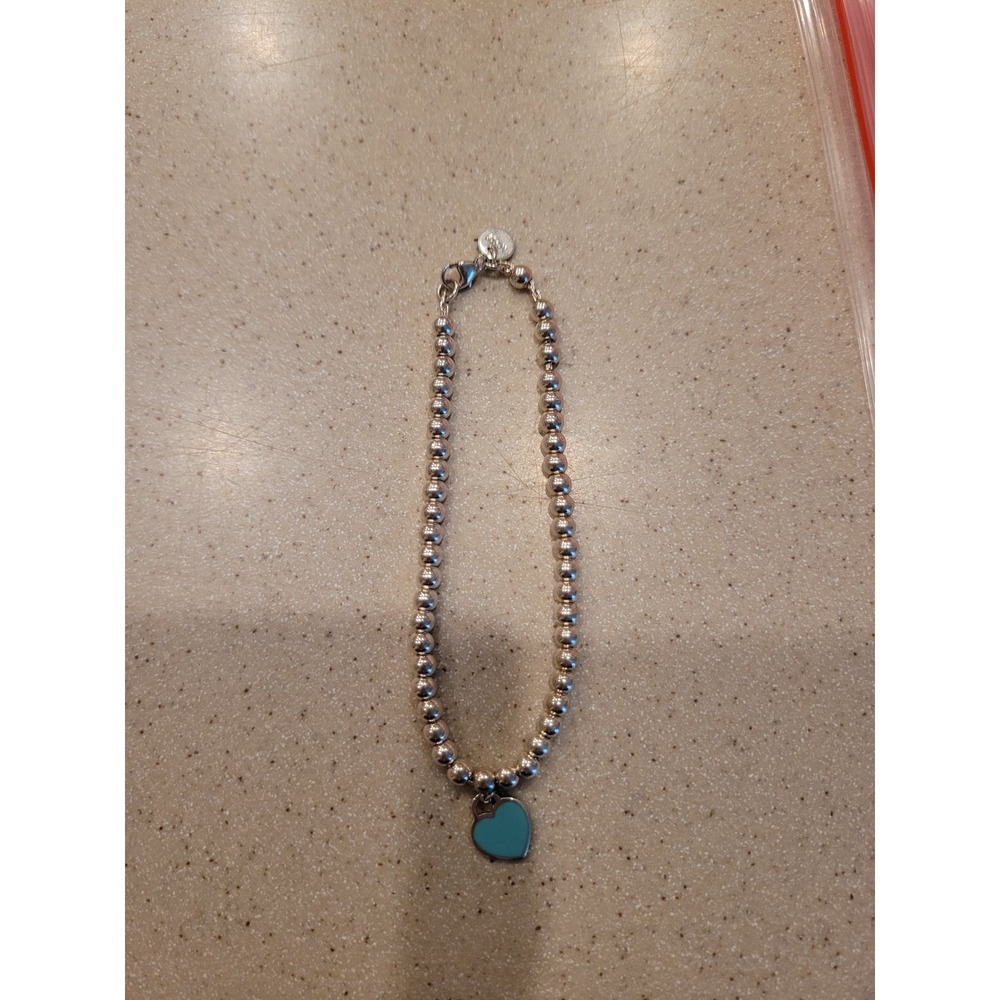 Tiffany & Co‎ Return to Tiffany Blue Heart Tag Bead Bracelet Sterling Silver 4mm
